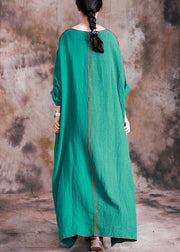 Beautiful patchwork linen dresses Shirts green Batwing Sleeve Dresses fall - bagstylebliss