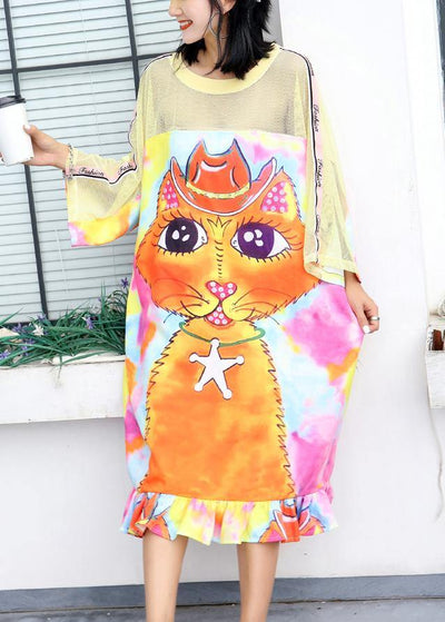 Beautiful patchwork short sleeve cotton Tunics Fashion Ideas Cartoon print long Dresses summer - bagstylebliss