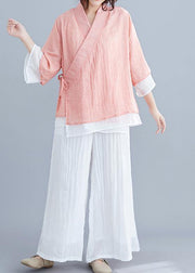 Beautiful pink cotton Shirts Wardrobes v neck half sleeve summer blouse - bagstylebliss