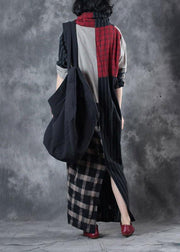 Beautiful plaid patchwork striped linen clothes asymmetric Dresses v neck Dresses - bagstylebliss