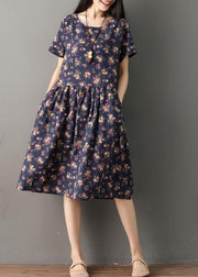 Beautiful print cotton clothes Indian Sewing navy oversized Dresses summer - bagstylebliss