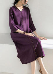 Beautiful purple linen Robes v neck tie waist Dress - bagstylebliss