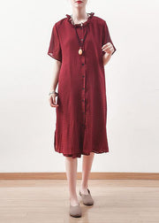 Beautiful red Chiffon clothes ruffles collar short summer shirt Dress - bagstylebliss