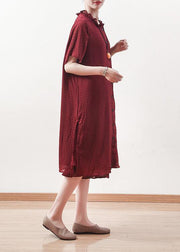 Beautiful red Chiffon clothes ruffles collar short summer shirt Dress - bagstylebliss