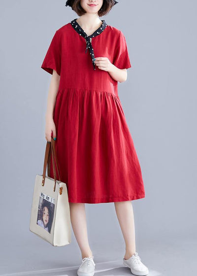 Beautiful red Cotton clothes v neck Cinched cotton Dresses - bagstylebliss