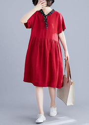 Beautiful red Cotton clothes v neck Cinched cotton Dresses - bagstylebliss