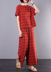 Beautiful red Plaid cotton Pakistani Design Split Casual Two Piece Suit - bagstylebliss