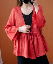 Beautiful red tunics for women v neck Ruffles loose summer blouses - bagstylebliss