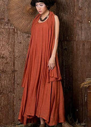 Beautiful sleeveless linen clothes For Women Outfits orange Dress summer - bagstylebliss