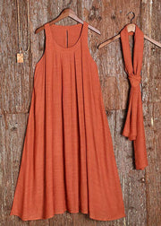 Beautiful sleeveless linen clothes For Women Outfits orange Dress summer - bagstylebliss