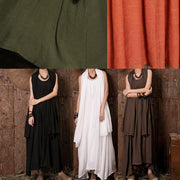 Beautiful sleeveless linen clothes For Women Outfits orange Dress summer - bagstylebliss
