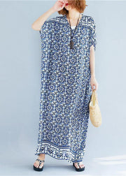 Beautiful v neck cotton Tunics Fabrics floral long Dresses summer - bagstylebliss