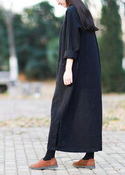 Beautiful v neck pockets fall clothes For Women Outfits black Kaftan Dress - bagstylebliss