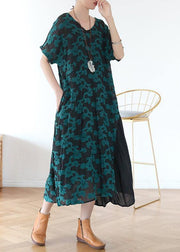 Beautiful v neck pockets tunic top design green print A Line Dresses - bagstylebliss