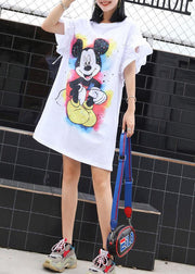 Beautiful white Cartoon print Cotton clothes flare sleeve shift summer Dress - bagstylebliss