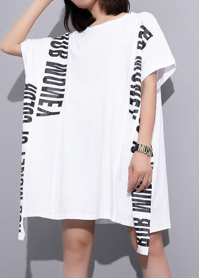 Beautiful white cotton crane tops alphabet prints tunic summer shirts - bagstylebliss