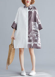 Beautiful white patchwork Cotton Tunics lapel collar A Line summer shirt Dress - bagstylebliss