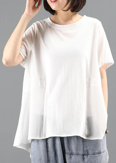 Beautiful white tops women Wardrobes o neck patchwork summer tops - bagstylebliss