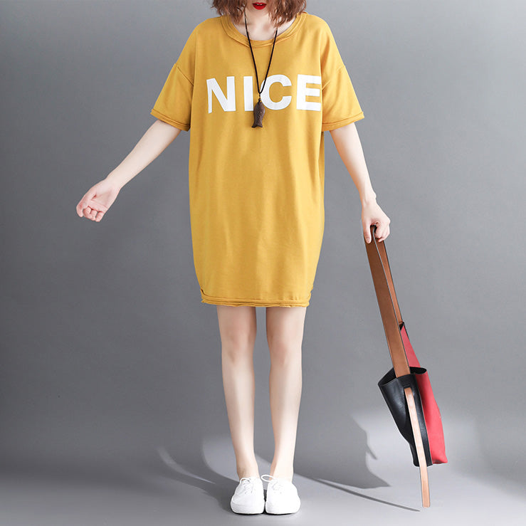 Beautiful yellow cotton clothes Omychic Tutorials o neck Letter Plus Size Clothing tops