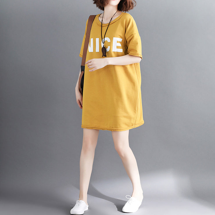 Beautiful yellow cotton clothes Omychic Tutorials o neck Letter Plus Size Clothing tops