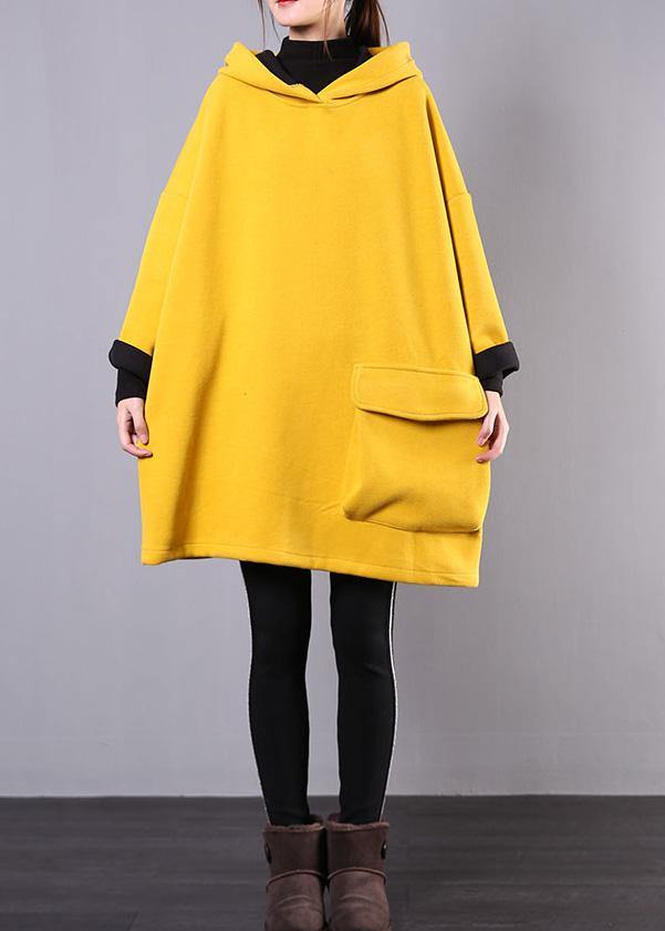 Beautiful yellow cotton linen tops women hooded thick daily blouse - bagstylebliss