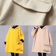 Beautiful yellow cotton linen tops women hooded thick daily blouse - bagstylebliss