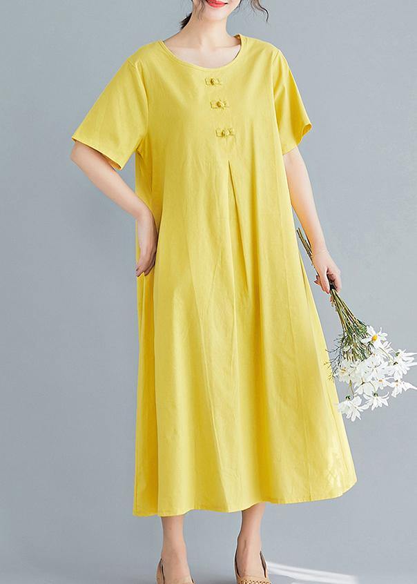 Beautiful yellow solid color cotton tunics for women o neck long summer Dress - bagstylebliss