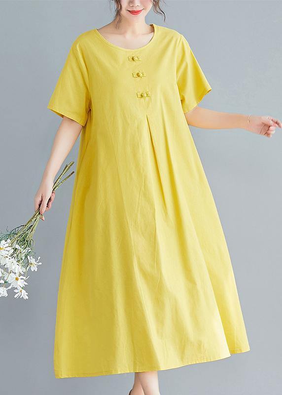 Beautiful yellow solid color cotton tunics for women o neck long summer Dress - bagstylebliss