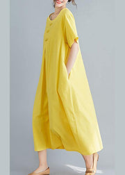 Beautiful yellow solid color cotton tunics for women o neck long summer Dress - bagstylebliss