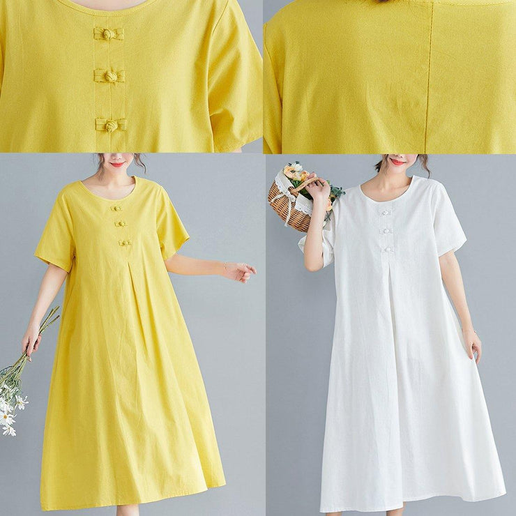 Beautiful yellow solid color cotton tunics for women o neck long summer Dress - bagstylebliss