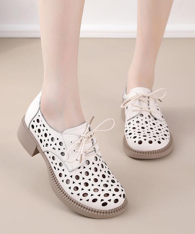 Beige Flat Feet Shoes Hollow Out Cross Strap Flat Feet Shoes - bagstylebliss