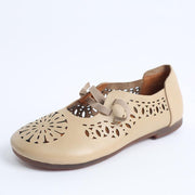 Beige Flats Hollow Out Cross Strap Flat Feet Shoes - bagstylebliss