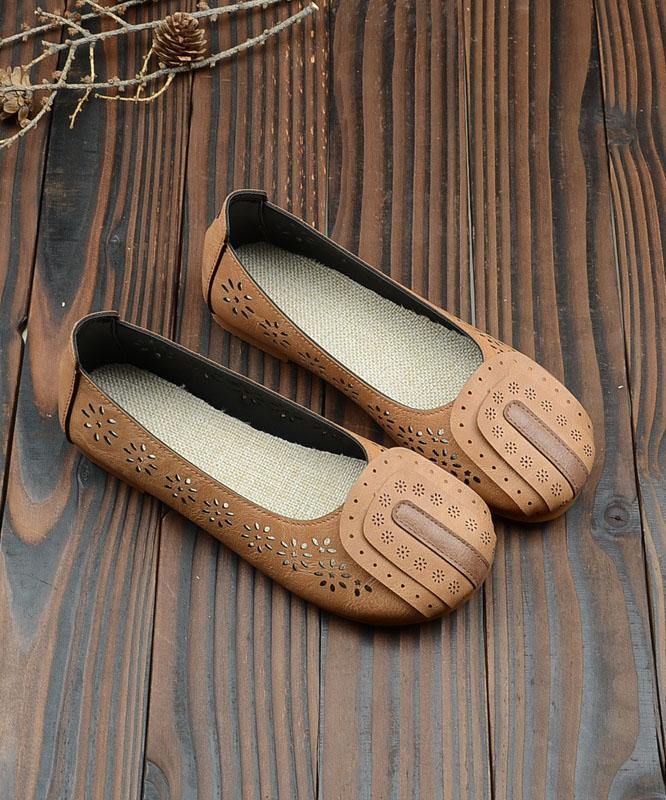 Beige For Women Hollow Out Flat Feet Shoes - bagstylebliss