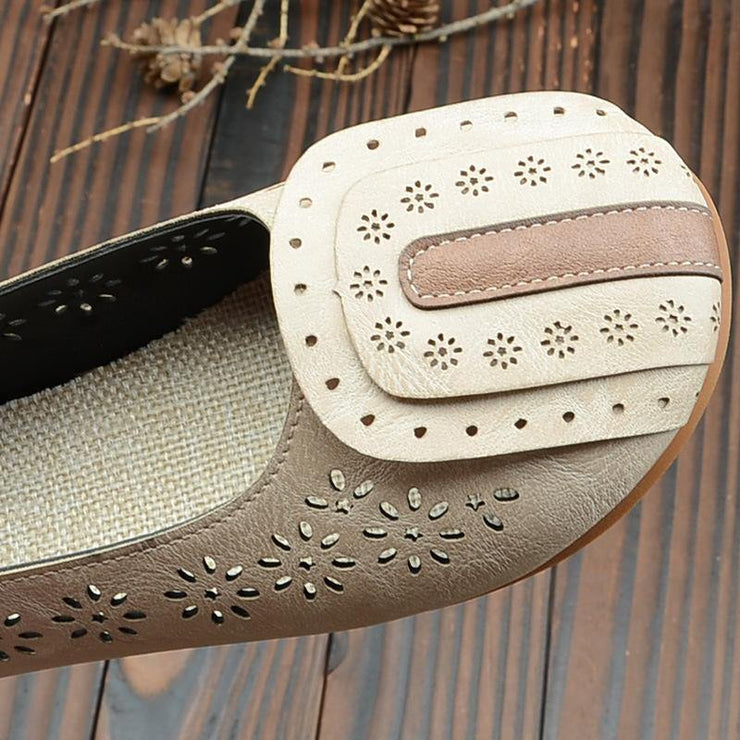 Beige For Women Hollow Out Flat Feet Shoes - bagstylebliss