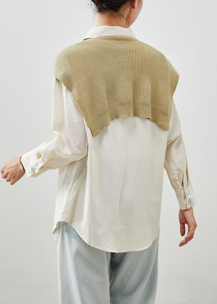 Beige Oversized Cotton Shirt Top Gift Shawl Fall