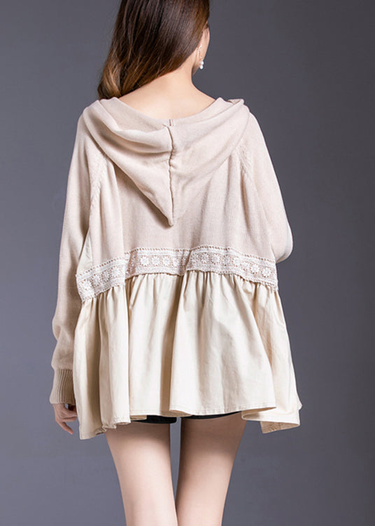 Beige Patchwork wrinkled Knit Top Spring