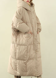 Beige Pockets Duck Down Down Coat Zip Up Winter