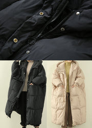 Beige Pockets Duck Down Down Coat Zip Up Winter