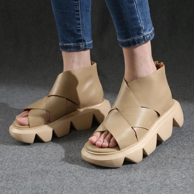 Beige Sandals Peep Toe Platform Sandals - bagstylebliss