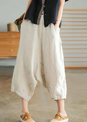 Beige Women Casual Solid Color Linen Pocket Pants - bagstylebliss