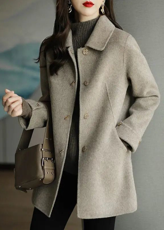 Beige Woolen Coat Outwear Oversized Button Down Fall