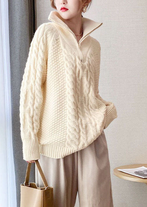 Beige dicker Strickpullover Tops Rollkragen Frühling