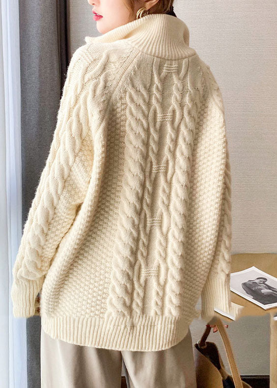 Beige dicker Strickpullover Tops Rollkragen Frühling