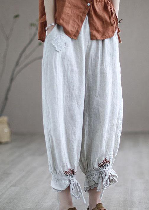 Beige Elastic Waist Harem Summer Pants Linen - bagstylebliss