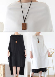 Black Backless Baggy Cotton Long Dress Low High Design Batwing Sleeve