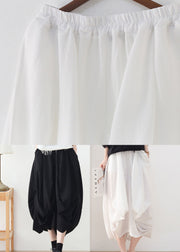 Black Baggy Cotton Harem Pants Elastic Waist Asymmetrical Summer