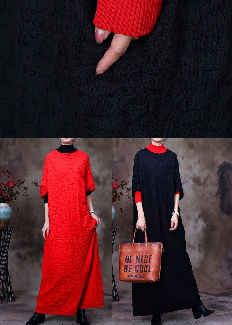 Black Bat wing Sleeve Knit Long Sweater Winter