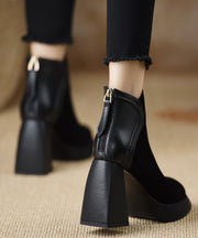 Black Boots Chunky Suede Classy Splicing Zippered