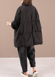 Black Bow Pockets zippered Winter Duck Down Coat Long Sleeve