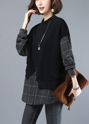 Black Button Fake Two Pieces Sweatshirt Long Sleeve